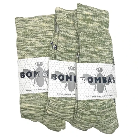 Bombas 3 Pairs Women's Green Honeycomb Cushion Gripper Calf Socks Size Large