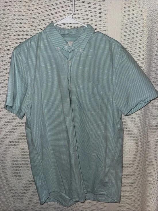 American Eagle Outfitters Light Teal Short-Sleeve Button-Down Shirt