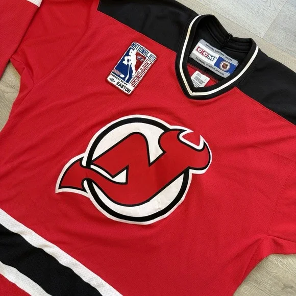 VINTAGE New Jersey Devils Jersey Mens Large Red CCM Maska Air Knit NHL Custom