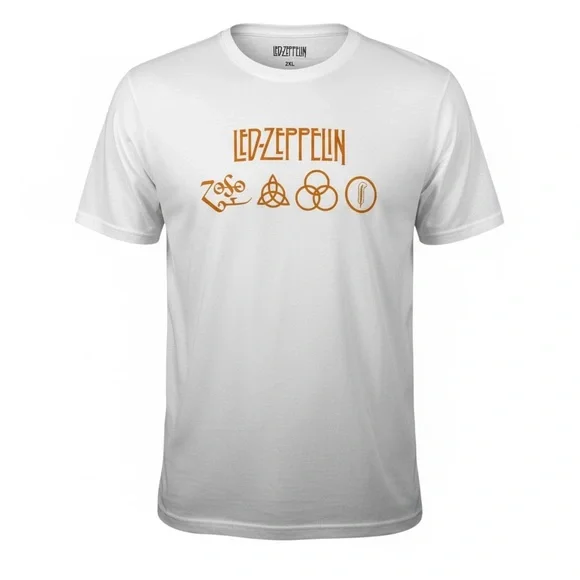 NWT Led Zeppelin Rock Band White & Orange Graphic Short Sleeve tshirt Unisex 2XL