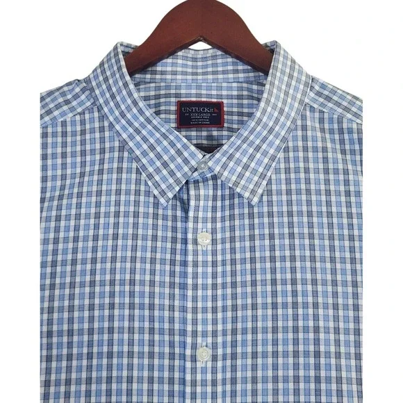 Untuckit Check Shirt Men's 3XL Blue Plaid Button Up Cotton Long Sleeve