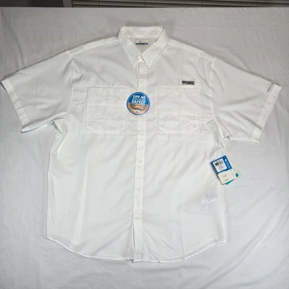 Columbia PFG Tamiami II Fishing Shirt Mens XL White Short Sleeve UPF 40 FM7266‎