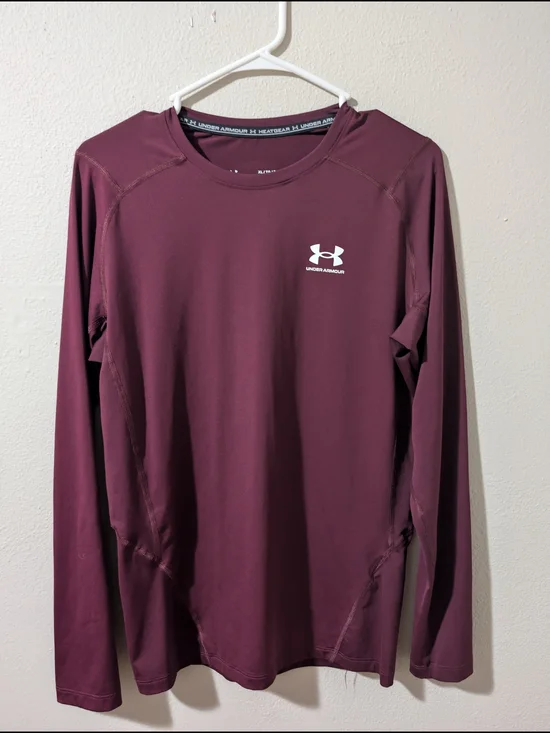 Under Armour Men’s Long Sleeve HeatGear Top - Maroon with White Logo