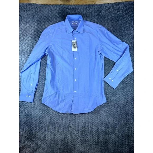 Uniqlo Super Non Iron Jersey Shirt Mens Large Blue Slim Fit Button Up Casual