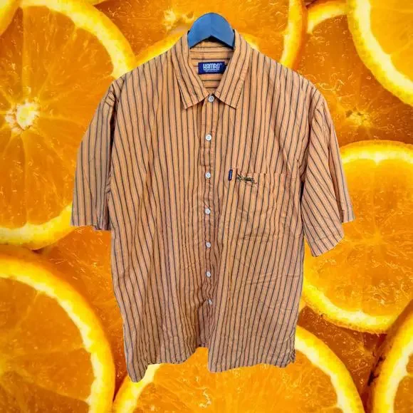 Kamro Orange and Blue Striped Short Sleeve‎ Shirt Size Large