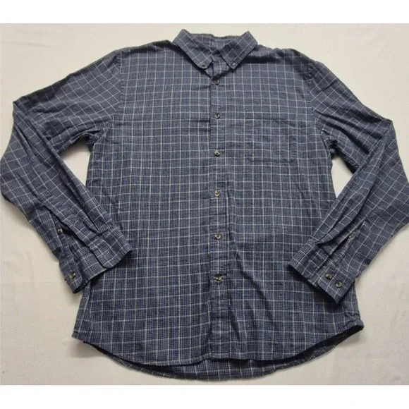 Banana‎ Republic men's blue plaid LS button up Untucked Fit shirt LG Cotton