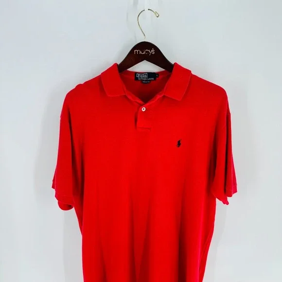 Vintage Polo By Ralph Lauren Golf‎ Logo Classic Blue Pony Polo Shirt Red Size L