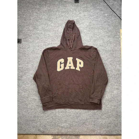 Gap Arch Logo Hoodie Mens XXL Brown Pullover Fleece Sweatshirt Classic Fit‎