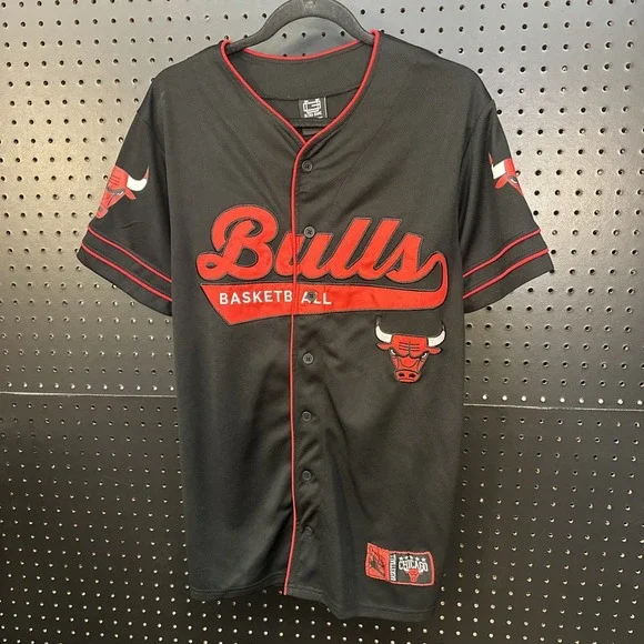 Chicago Bulls Ultra Game Basketball Baseball Button‎ Up Jersey Mens SZ SM Black