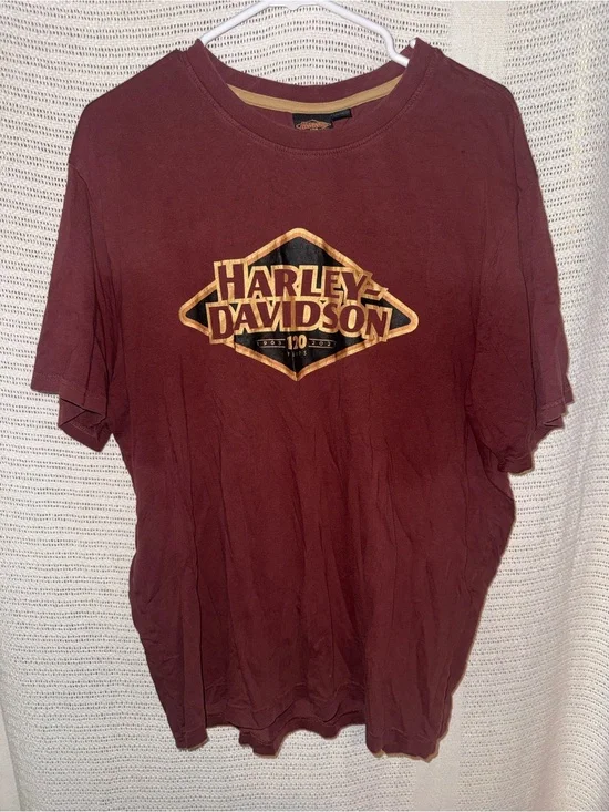 Harley-Davidson Burgundy Short Sleeve Tee with Gold Logo