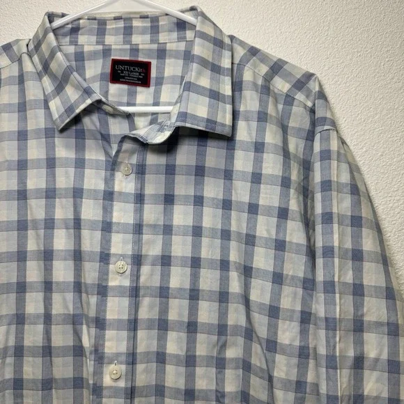 UNTUCKit Men's Long Sleeve Plaid Blue White Slim-Fit Size XXL Preppy‎ Casual