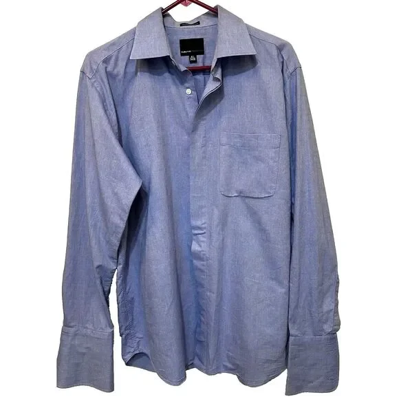 FUBU Button Up Shirt Mens Long Sleeve Blue 15 1/2 collar size 34/35 Cotton
