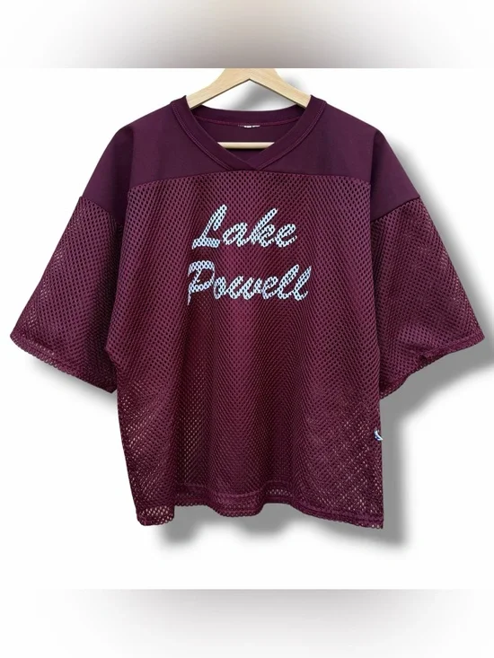 Vintage 80s-90s Majestic Lake Powell Cropped Mesh Football Jersey Maroon Medium