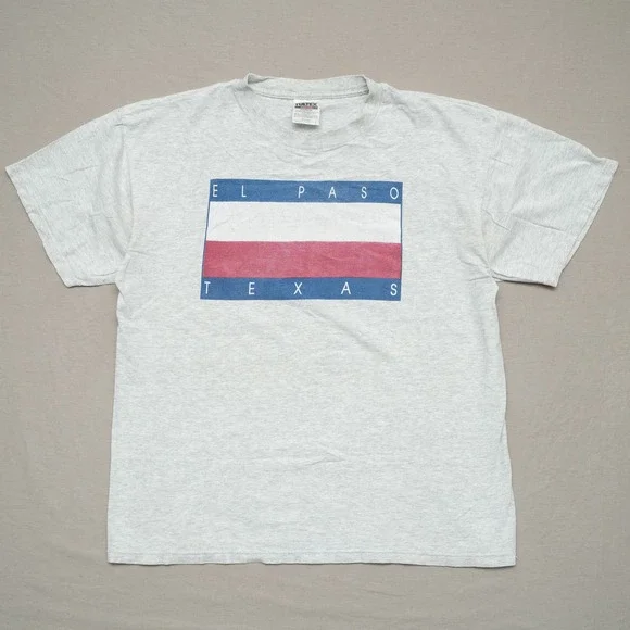 Vintage 90s Y2k El Paso‎ Texas Flag Gray T Shirt Adult XL Tultex