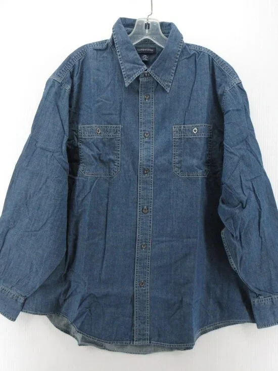 VGT Lands End Shirt XXL Big Denim Button Down Workwear Heritage Classic
