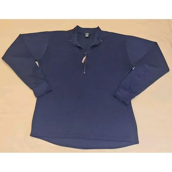 L.L. Bean Mens Sz L Blue 1/4 Zip Midweight Base Layer‎ Pullover Shirt USA Made