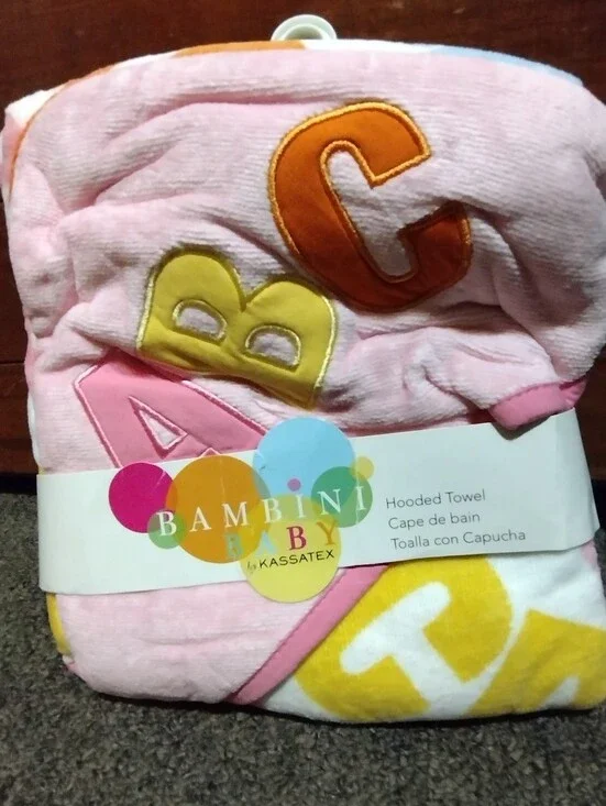 Bambini Baby Kassatex  Hooded Towel - Pink with Yellow & Orange Letters 30