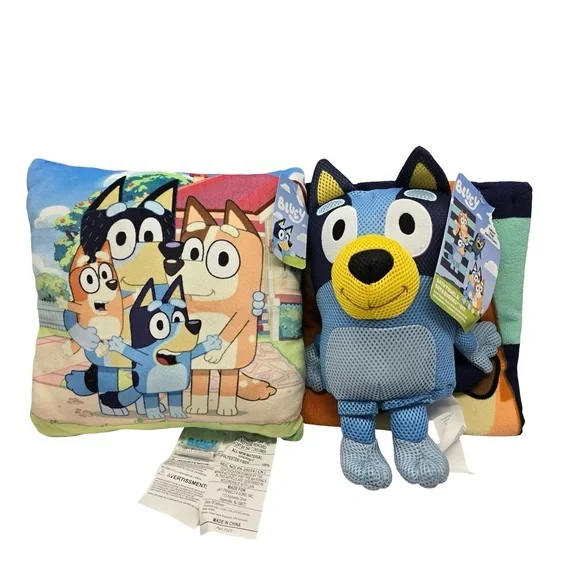 Bluey Kids Bath Set Bundle Towel Bath Buddy Plush Pillow‎ Cartoon Gift
