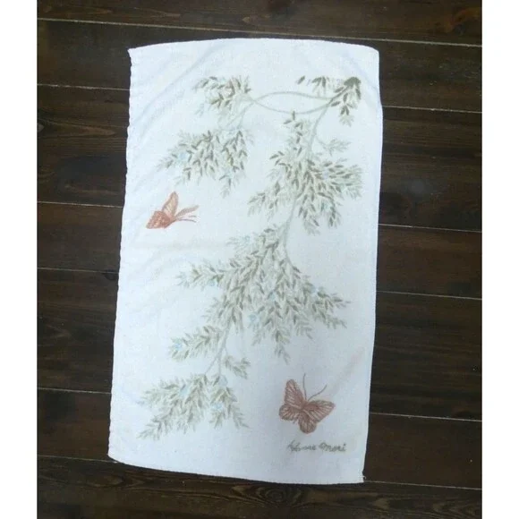 VTG Hanae Mori Martex Hand Towel Butterfly Floral Print Cotton 26