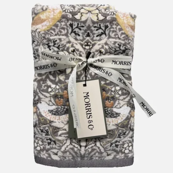 x4 William Morris Strawberry Thief Bird Velour Hand Towel Set Gray Bedlinen Clay