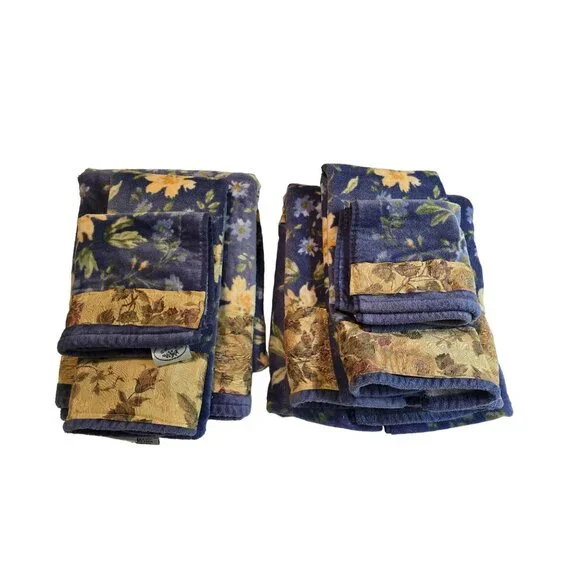 VTG Laura Ashley EMILIE 100% Cotton Floral Bath Towel Set Blue & Yellow 6 Pieces