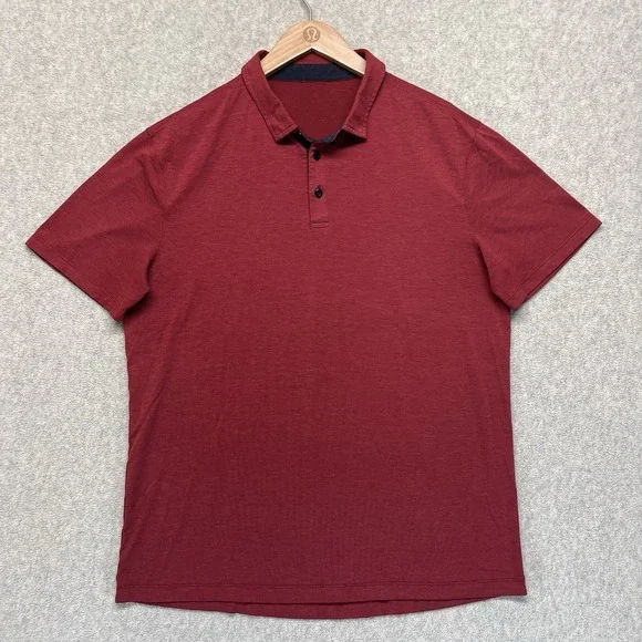 Lululemon Men's Red Heather‎ Performance Polo Shirt Short Sleeve Size XL