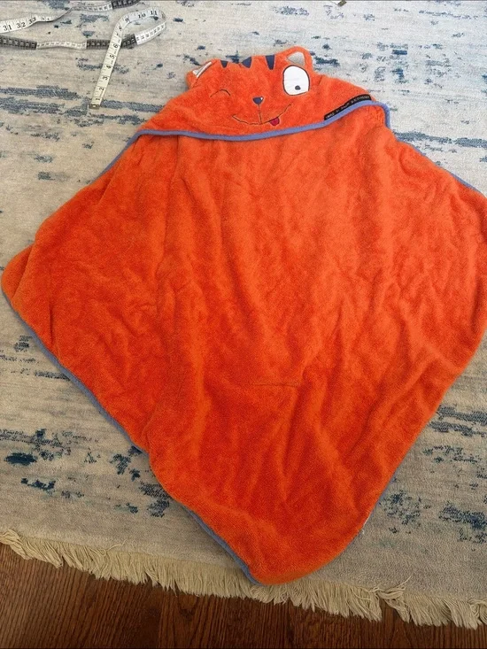 Children's Orange Hooded Bath Towel with Animal Face