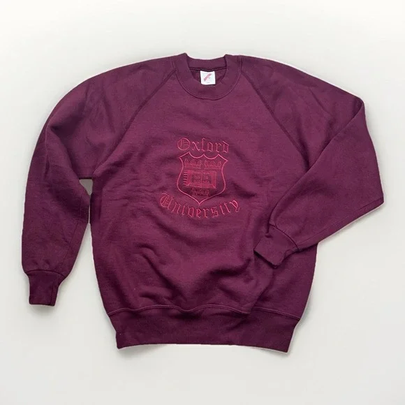 VTG Oxford University‎ Sweatshirt Mens XL Burgundy Jerzees Graphic Scotland Made