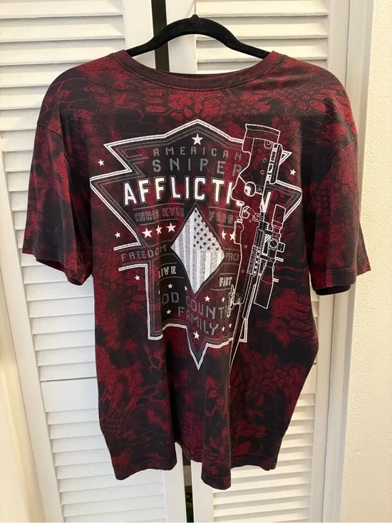 Affliction “American Sniper” Chris Kyle Graphic T Shirt- Red & Black