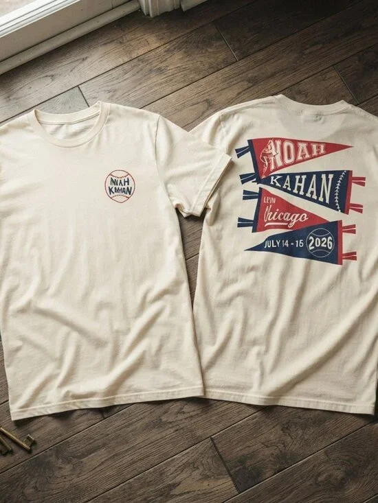 Noah Kahan Chicago Tour 2026 Pennant Graphic Cream T-Shirt