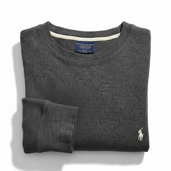 Polo Ralph Lauren‎ Thermal Shirt Medium Gray Waffle Knit Long Sleeve Preppy