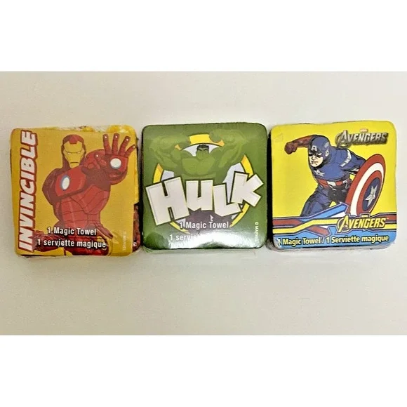 IRON MAN HULK‎ CAPTAIN AMERICA Lot of 3 Magic Towels 100% Cotton 11.75