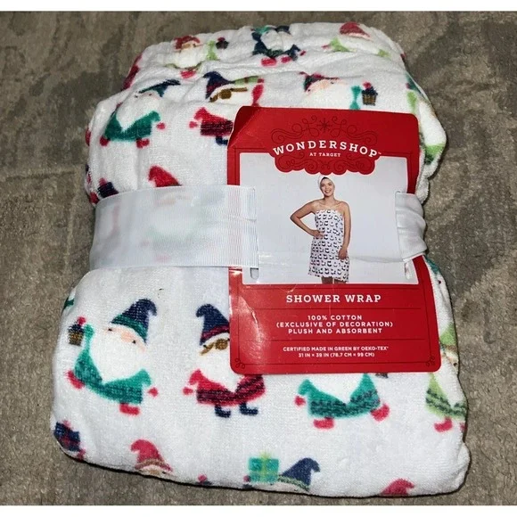 New Womens Wondershop Gnome Christmas Shower Wrap‎ Body Towel 31 X 39