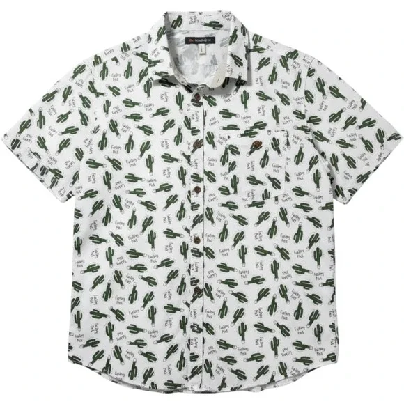 Spencers Mens White F*cking Prick Cactus Print Short Sleeve‎ Button Down Shirt L