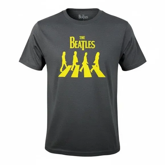 NWOT The Beatles Gray Band Tee with Yellow Abbey Road Design, Unisex Large