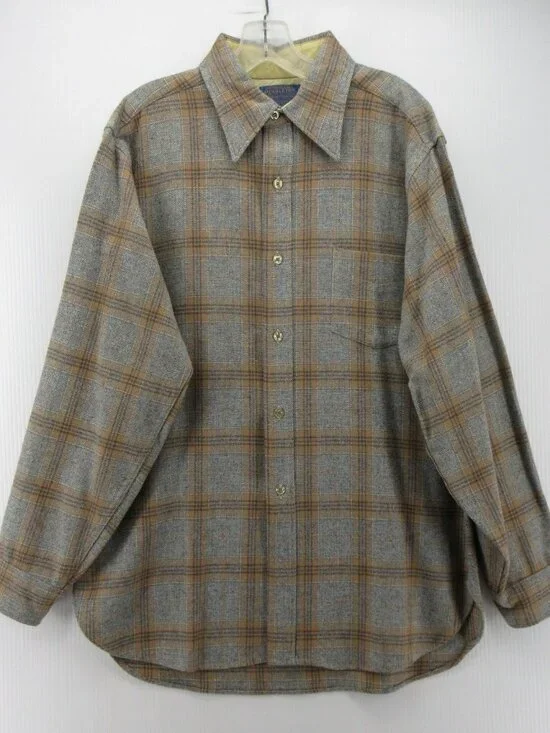 VINTAGE Pendleton Shirt Large Virgin Wool Plaid 70s 80s Heritage USA