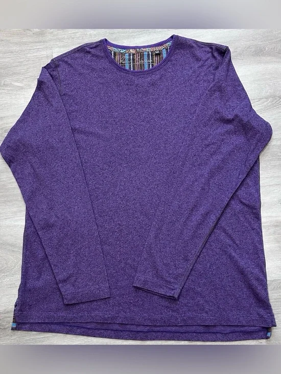 Robert Graham Men's XL Purple Heathered Long Sleeve Crew Neck Shirt Paisley Trim