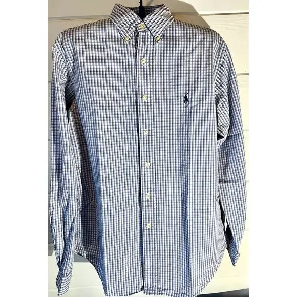 Ralph Lauren Mens Classic Fit Plaid Button Down Shirt Blue White Size‎ 16 1/2