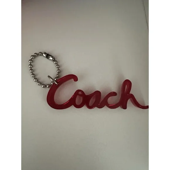 Coach Poppy Red Script Hang Tag Key Fob Bag Charm Keychain Fob Plastic