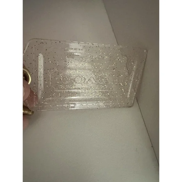 Coach XL 1941 3.5in Clear Acrylic Plastic Gold Speckles  Fob Hang tag Chain