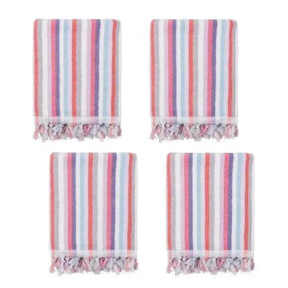 4 brand new Wild Sage Shae Multicolor Stripe 100% Cotton BATH Towels