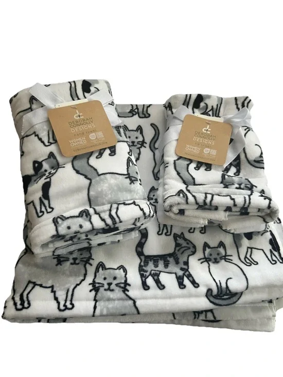 Deborah Connolly 6 PC Bath Towel Set Kitty Cats Kittens Tabby Cat Black White