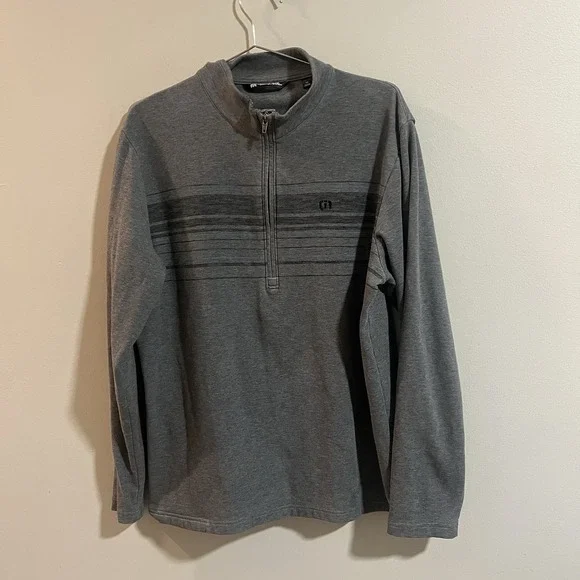 Travis Mathew 1/4 Zip Long Sleeve Golf Pullover Mens M Gray Chest Striped