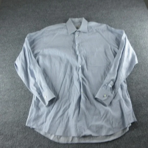 Ermenegildo Zegna Shirt Mens 16.5 Blue Check Long Sleeve Button Up Dress
