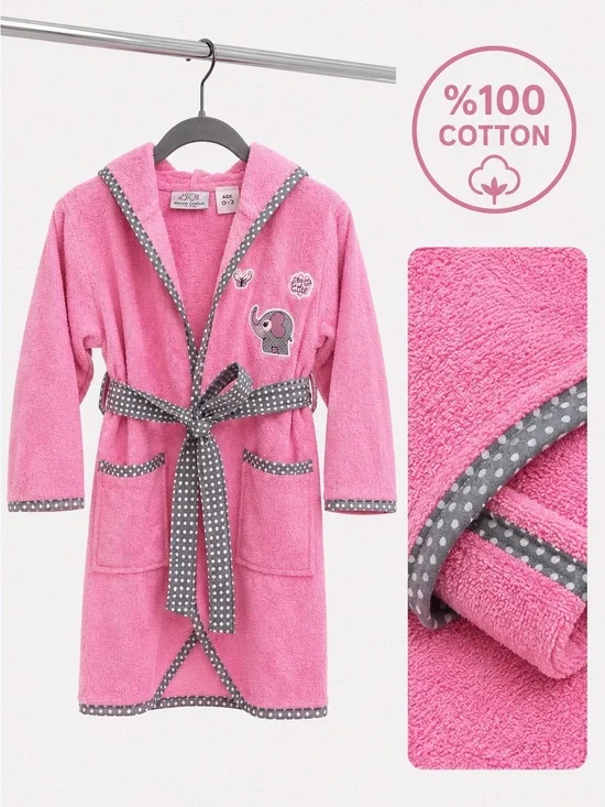 Baby Pink Bathrobe 100% Cotton Hooded Elephant Soft Robe 0-3 Months