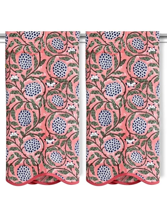 NEW 2pc  Block Print Dark Salmon Cotton Spa Towels 27