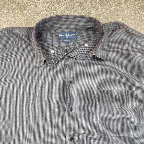 Ralph‎ Lauren Mens Button Up Shirt Gray Houndstooth Size 2XL Big Flawed/Bleach