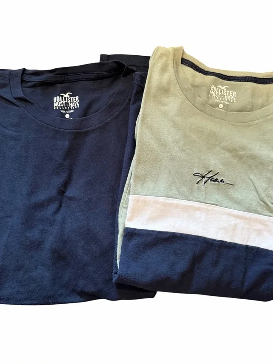 Two (2) Hollister Men's Navy Crew Tee & Sage Colorblock Tee‎