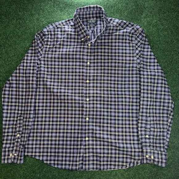 Lauren Ralph Lauren Blue White Button Down Men's Size XL Stretch Fabric Reg Fit