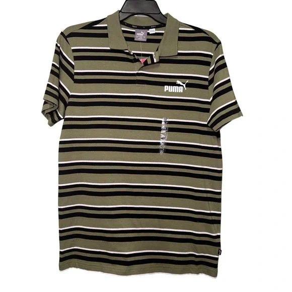 Puma Men's Striped Golf Polo Collared Dress Shirt Size Medium‎